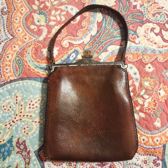 Antique Turnlog Tooled Leather Handbag - Picture 2 of 14